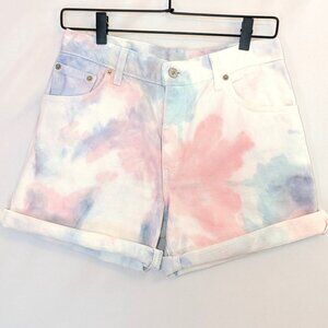 VINTAGE Levi’s | Pastel Pink Blue Purple Rainbow Tie Dye Shorts | Size 8